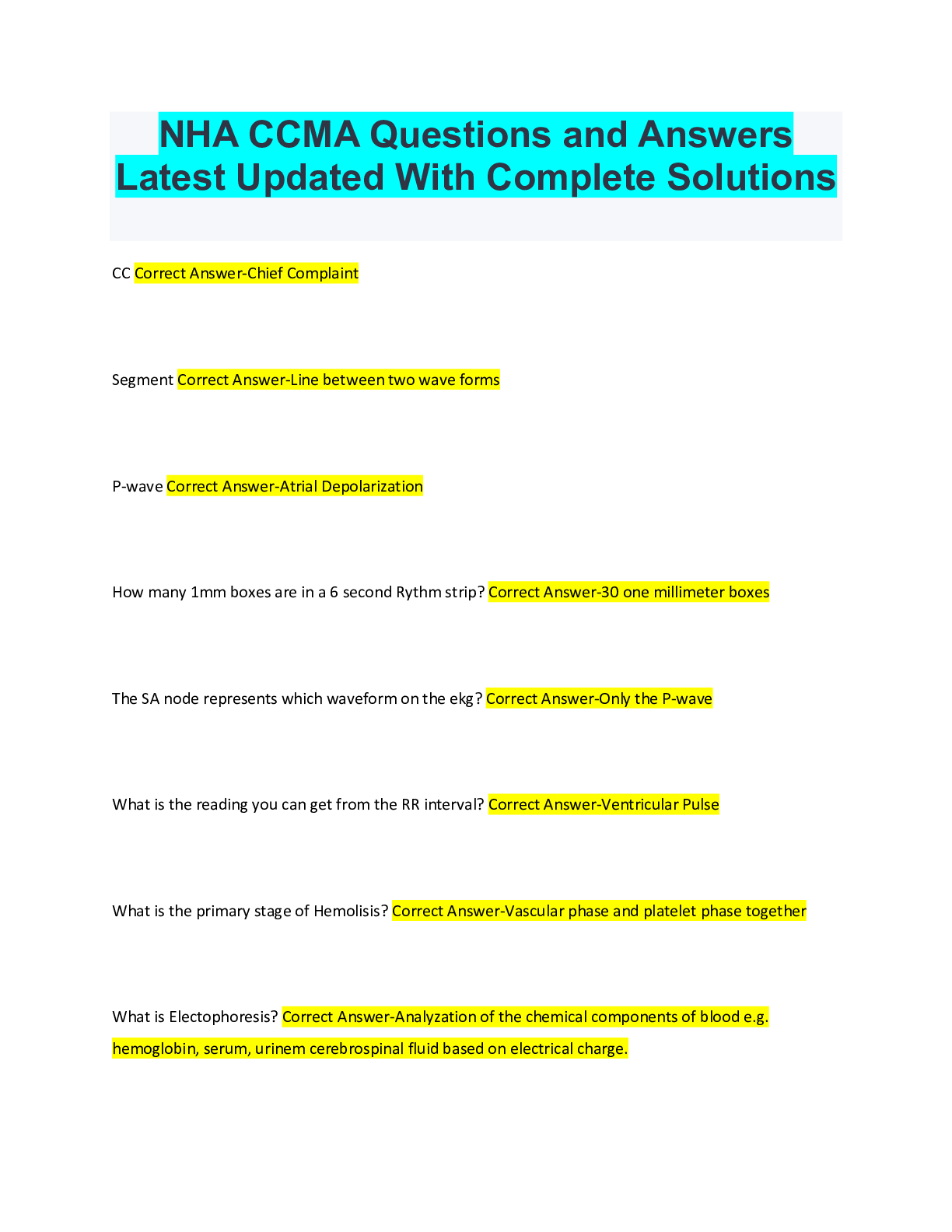 Preview of NHA CCMA Questions and Answers Latest Updated With Complete Solutions